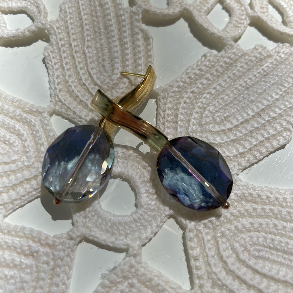 Vintage Gold and Purple Crystal Drop Earrings